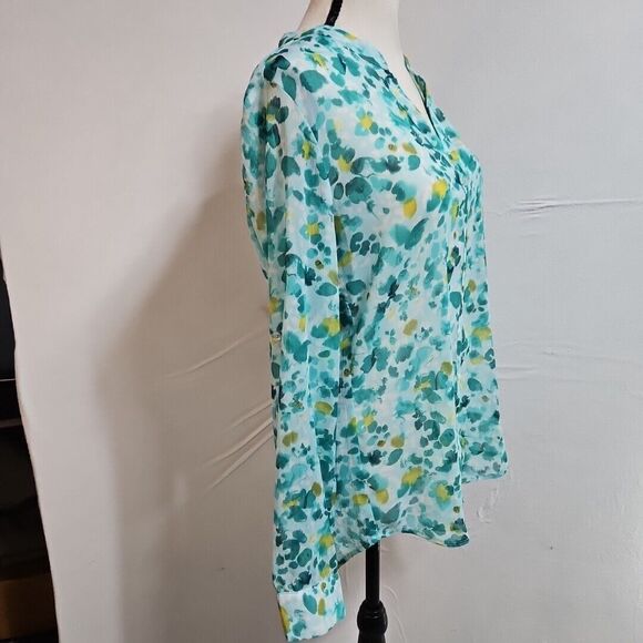 Kut from the Kloth JASMIN Floral Printed Blouse Teal, Yellow, White, Womens Sm. - Picture 5 of 8